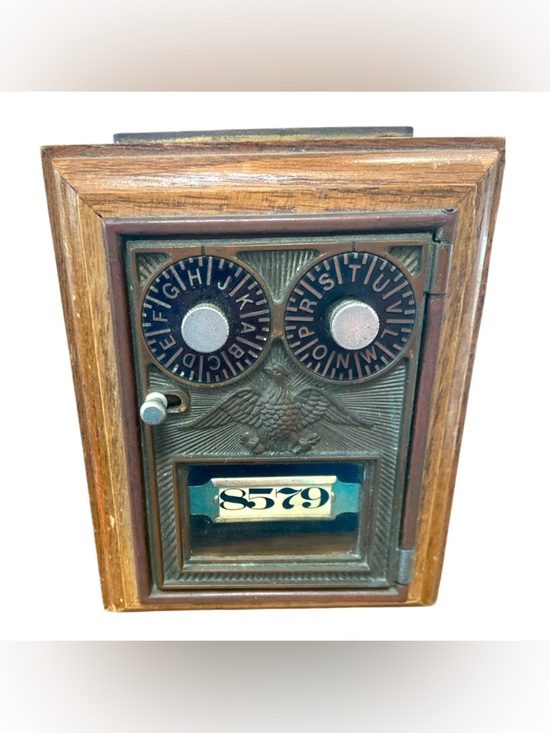 Other - Vintage Post Office Lockbox Coin Bank Wood & Brass Keyless Lock Continental Gum